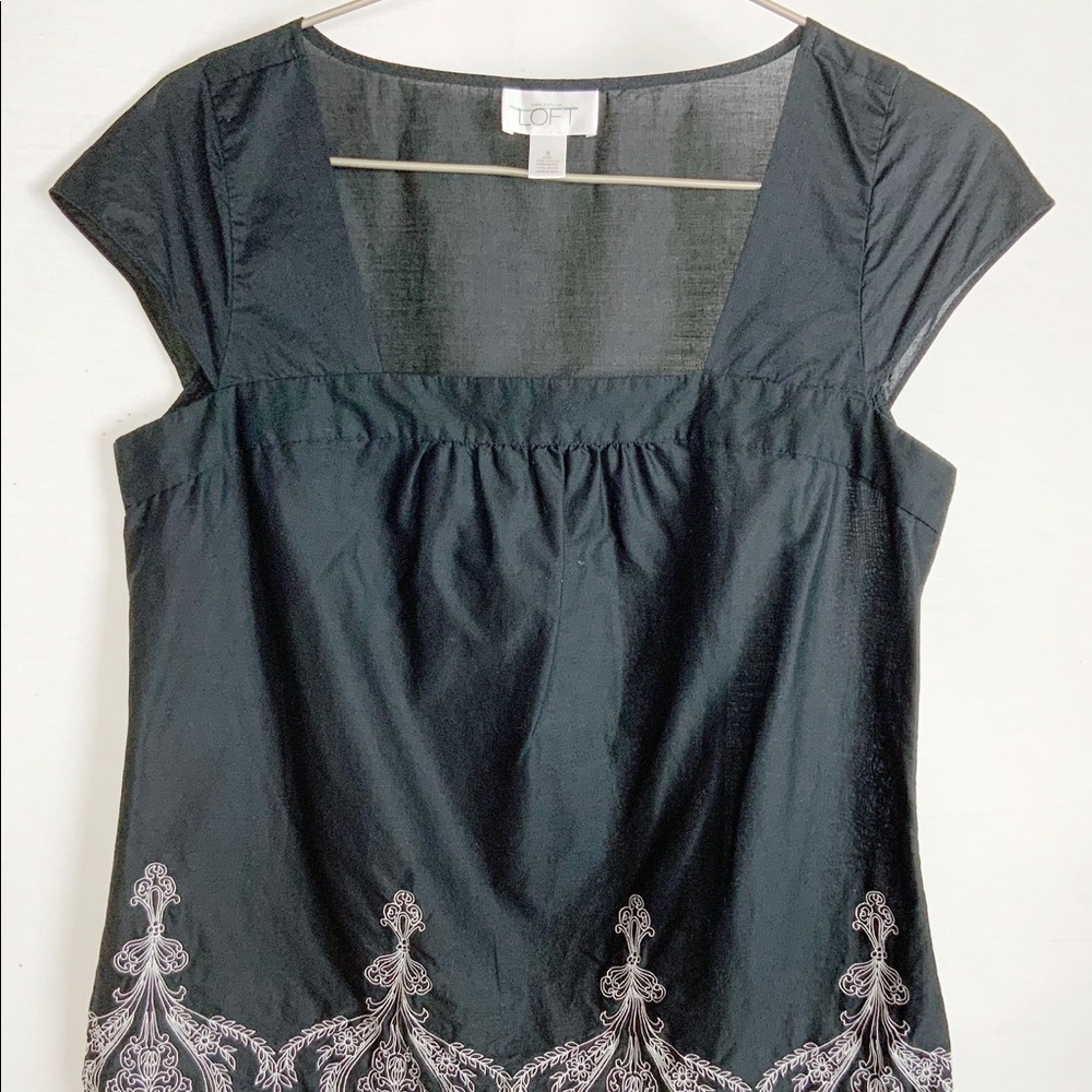 Ann Taylor Loft Black and White Embroidered shirt
